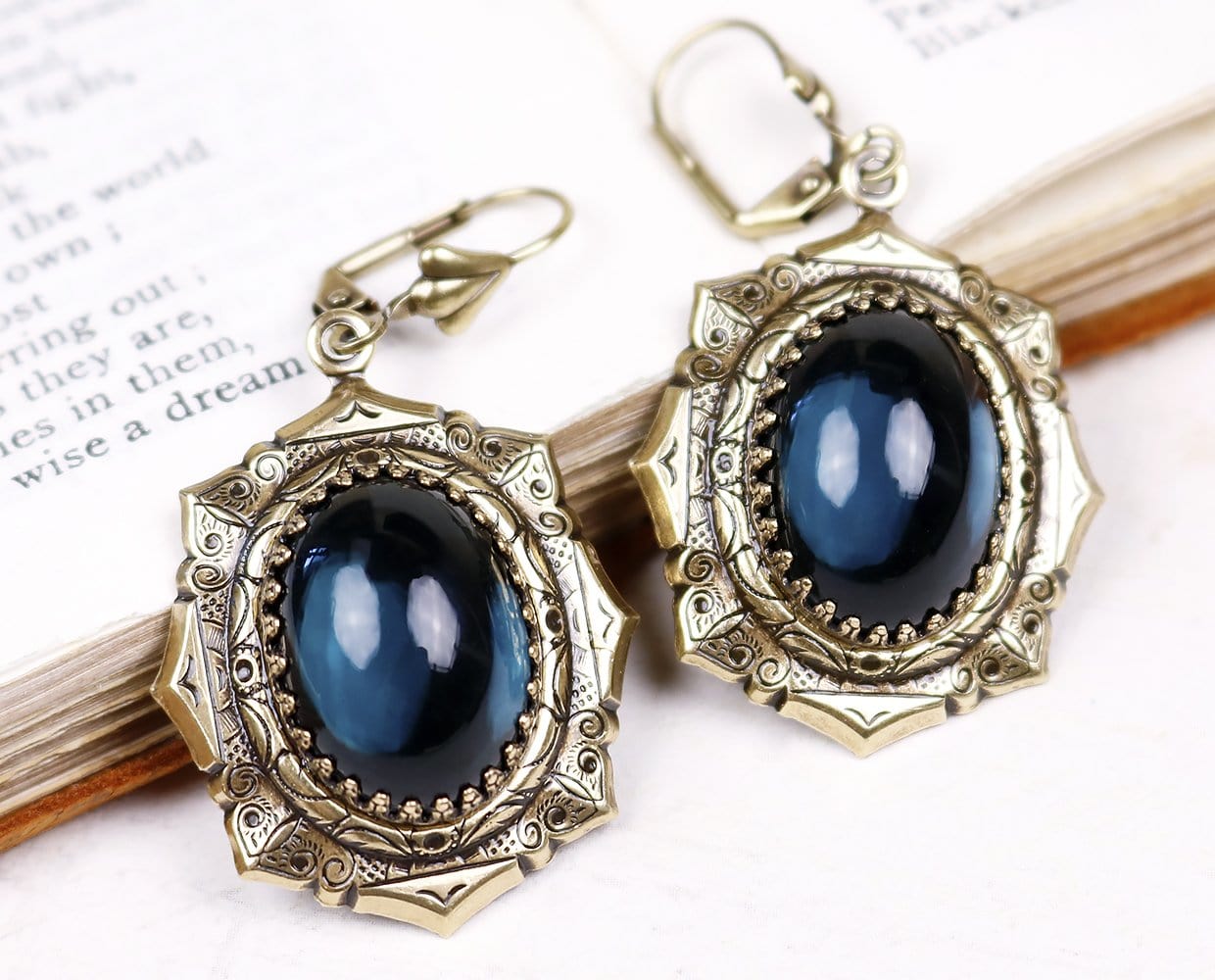 Medieval Earrings Antiqued Brass - Twilight Blue - Rabbitwood & Reason