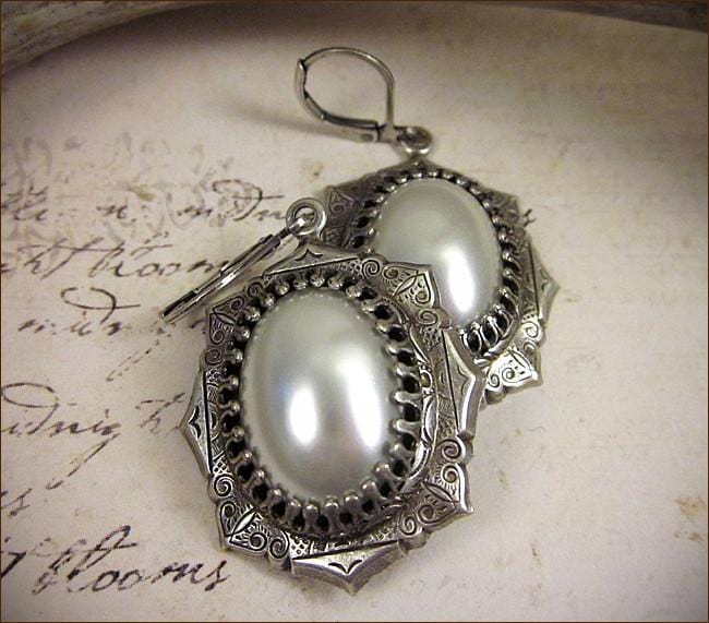 Medieval Earrings Antiqued Silver - White Pearl - Rabbitwood & Reason
