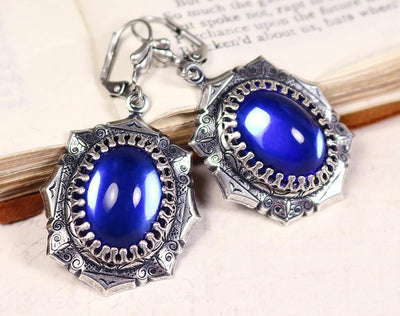 Medieval Earrings Antiqued Silver - Sapphire - Rabbitwood & Reason