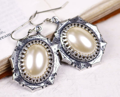 Medieval Earrings Antiqued Silver - Cream Pearl - Rabbitwood & Reason