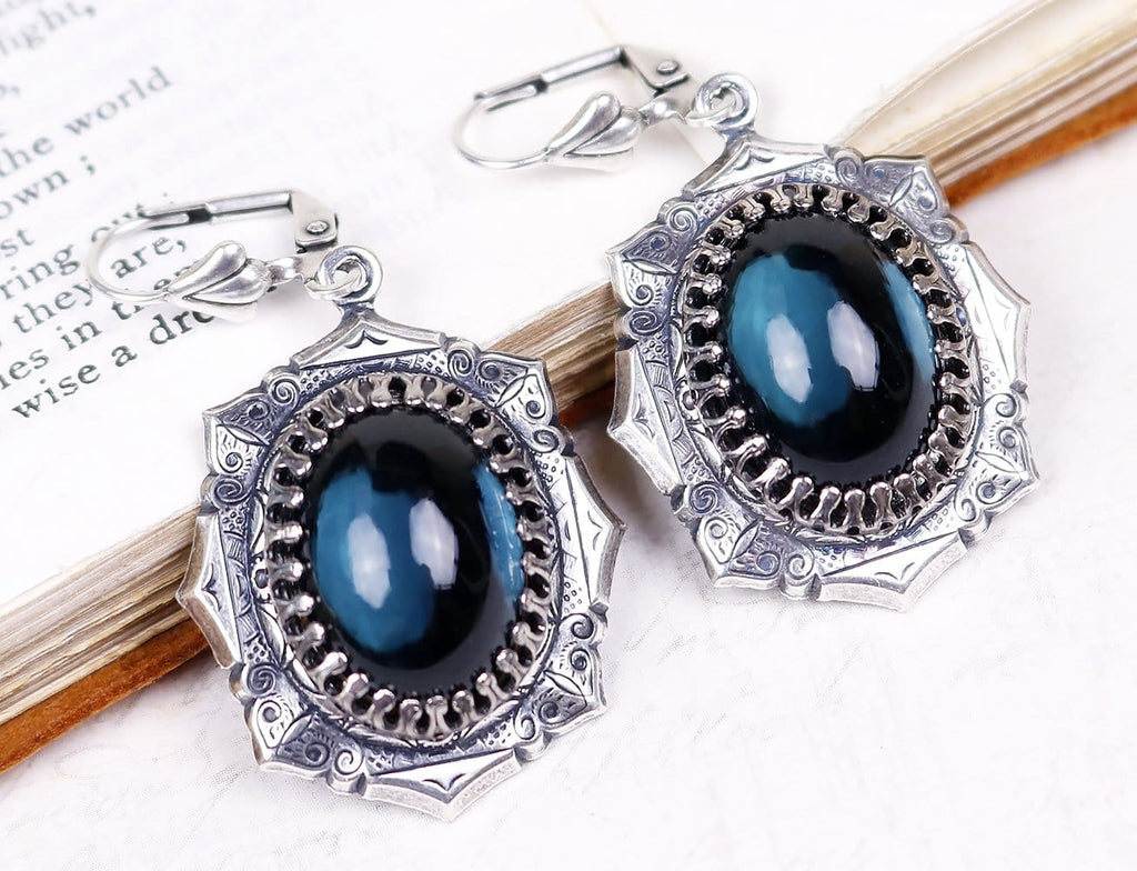 Medieval Earrings Antiqued Silver - Twilight Blue - Rabbitwood & Reason