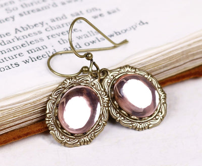 Perceval Earrings in Pale Rosebud - Antiqued Brass by dosha of Rabbitwood & Reason