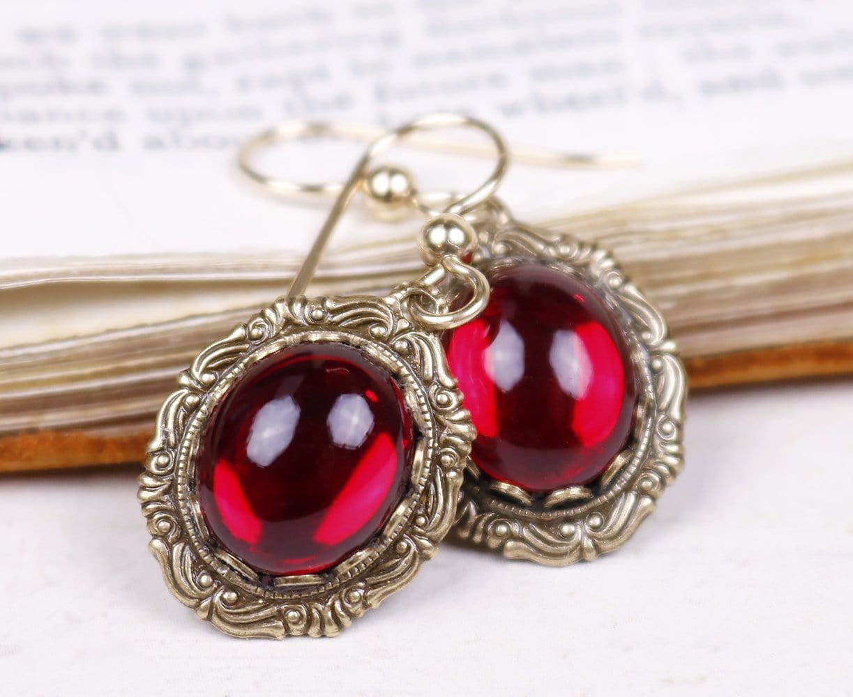 Perceval Earrings in Ruby - Antiqued Brass by dosha of Rabbitwood & Reason