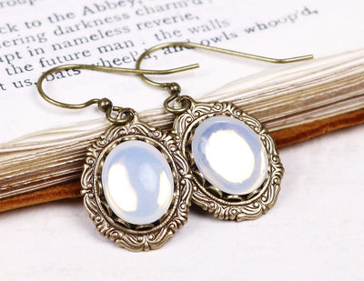 Perceval Earrings in White Opal - Antiqued Brass by dosha of Rabbitwood & Reason