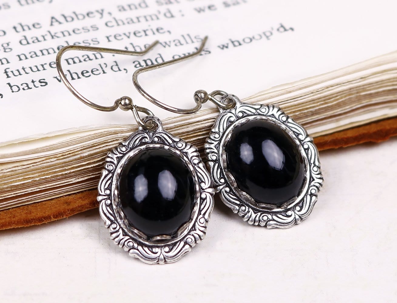 Perceval Earrings in Black - Antiqued Silver by dosha of Rabbitwood & Reason