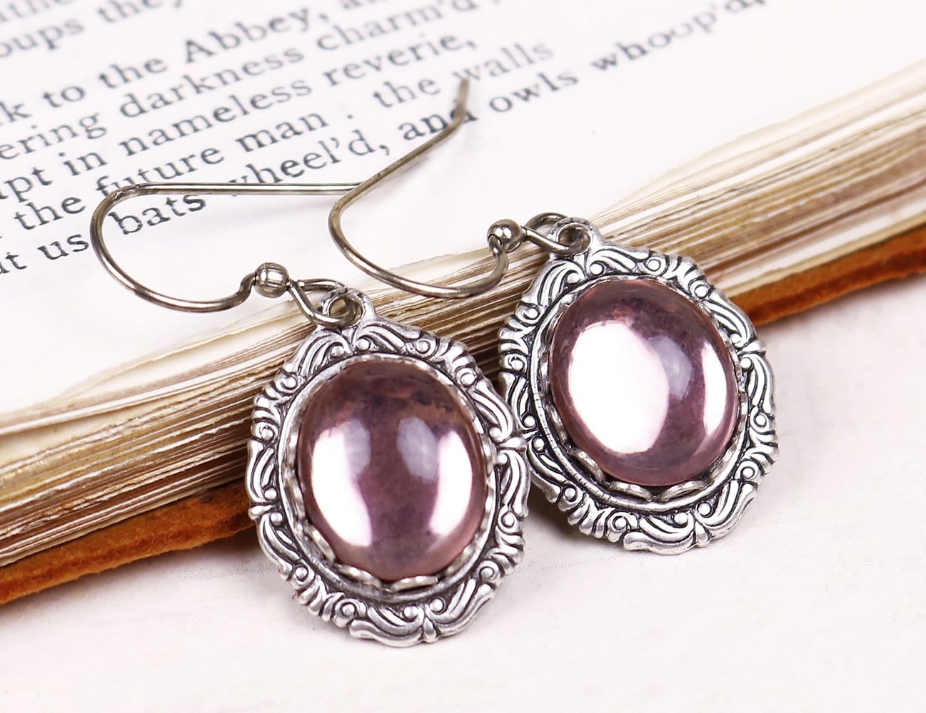 Perceval Earrings in Pale Lavender - Antiqued Silver by dosha of Rabbitwood & Reason