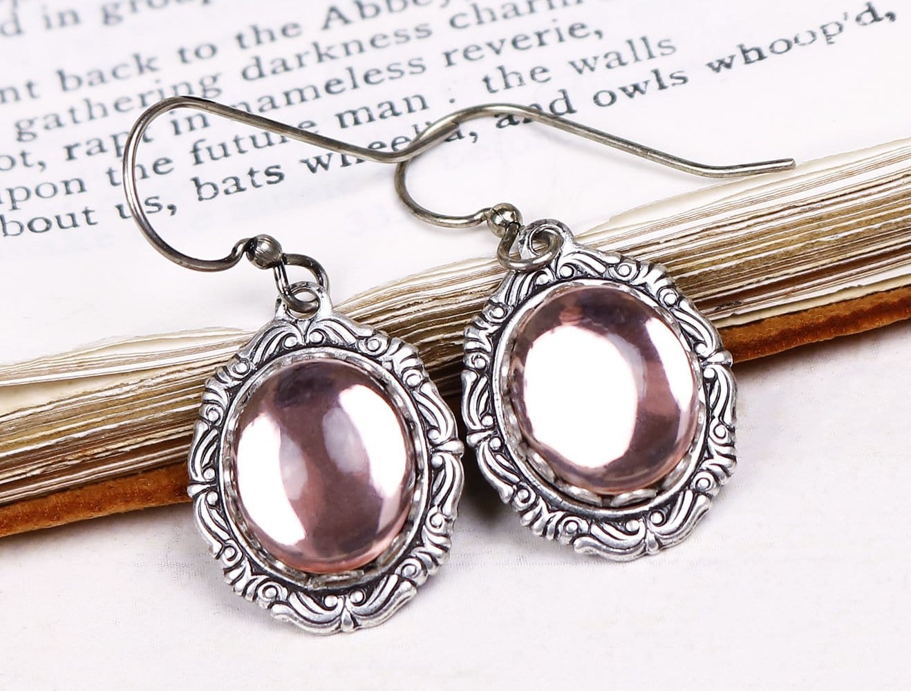 Perceval Earrings in Pale Rosebud - Antiqued Silver by dosha of Rabbitwood & Reason
