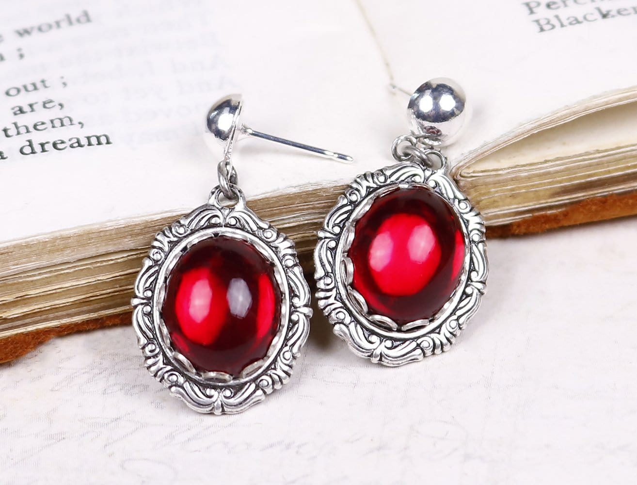 Perceval Earrings in Ruby - Antiqued Silver by dosha of Rabbitwood & Reason