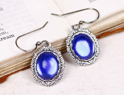 Perceval Earrings in Sapphire - Antiqued Silver by dosha of Rabbitwood & Reason