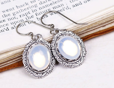 Perceval Earrings in White Opal - Antiqued Silver by dosha of Rabbitwood & Reason