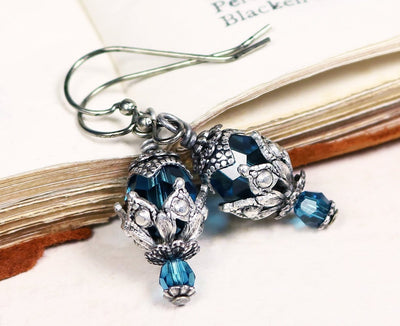 Rhiannon Earrings Antiqued Silver - Blue Zircon - Rabbitwood & Reason