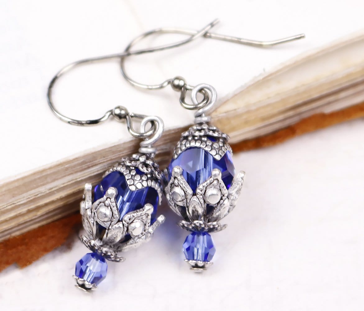 Rhiannon Earrings Antiqued Silver - Light Sapphire - Rabbitwood & Reason