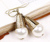Windsor Pearl Drop Earrings - Antiqued Brass