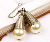 Windsor Pearl Drop Earrings - Antiqued Brass