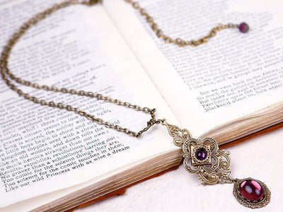 Avalon Pendant Necklace in Amethyst and Antiqued Brass by Rabbitwood and Reason