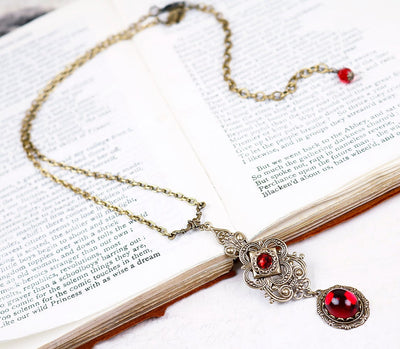 Avalon Pendant Necklace in Ruby and Antiqued Brass by Rabbitwood and Reason