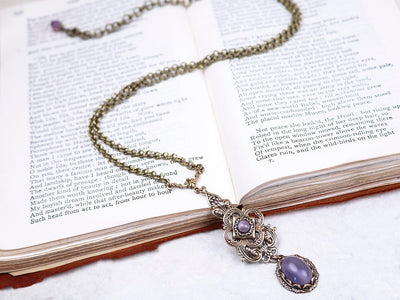 Avalon Pendant Necklace in Wisteria Moonstone and Antiqued Brass by Rabbitwood and Reason