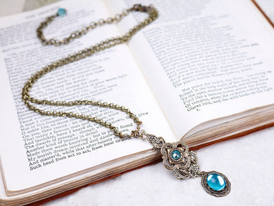 Avalon Pendant Necklace in Aqua and Antiqued Brass by Rabbitwood and Reason