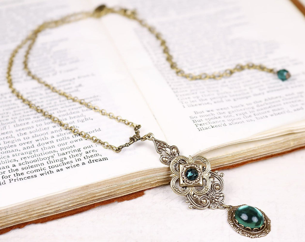Avalon Pendant Necklace in Emerald and Antiqued Brass by Rabbitwood and Reason