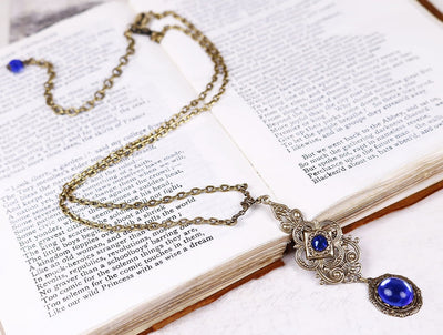 Avalon Pendant Necklace in Sapphire and Antiqued Brass by Rabbitwood and Reason