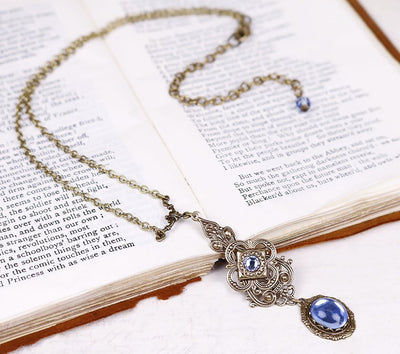 Avalon Pendant Necklace in Light Sapphire and Antiqued Brass by Rabbitwood and Reason