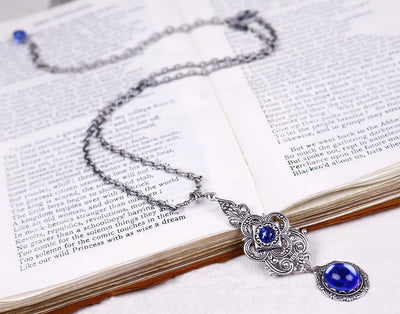 Avalon Pendant Necklace in Sapphire and Antiqued Silver by Rabbitwood and Reason