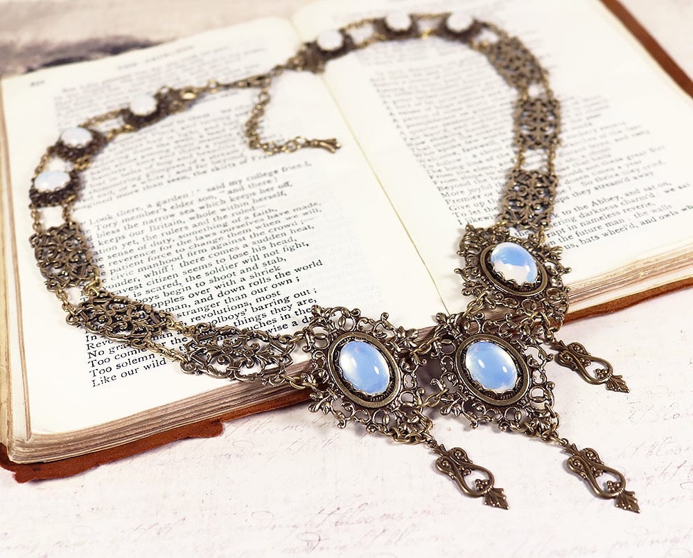Chateau Necklace in White Opal and Antiqued Brass by Rabbitwood and Reason