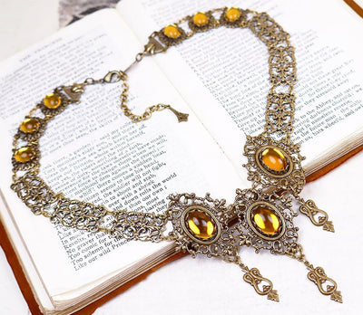 Chateau Necklace in Topaz and Antiqued Brass by Rabbitwood and Reason