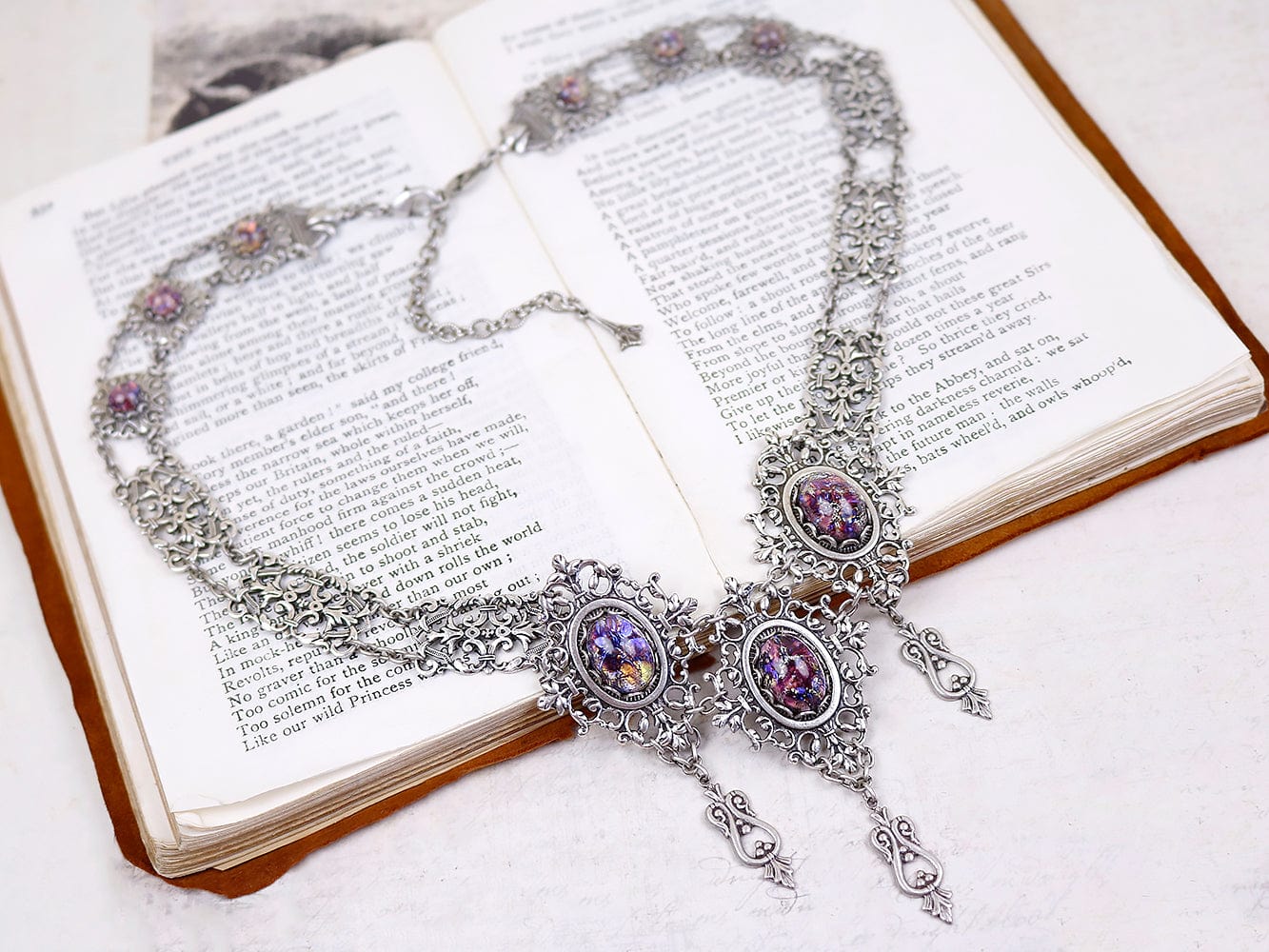 Chateau Necklace in Amethyt Opal and Antiqued Silver by Rabbitwood and Reason