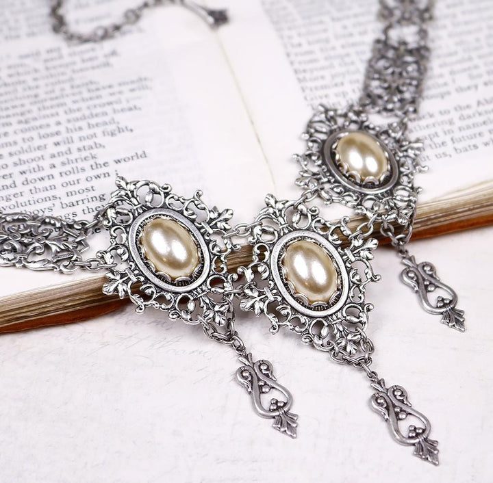 Chateau Necklace in Cream Pearl and Antiqued Silver by Rabbitwood and Reason