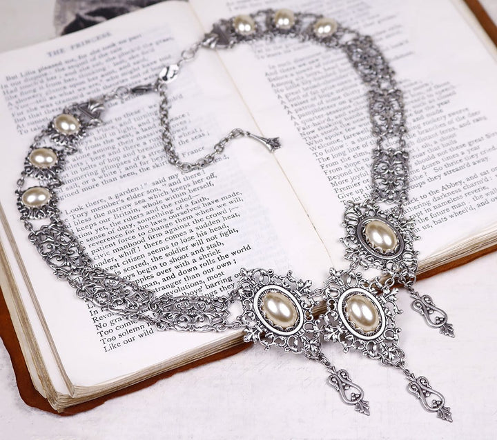 Chateau Necklace in Cream Pearl and Antiqued Silver by Rabbitwood and Reason