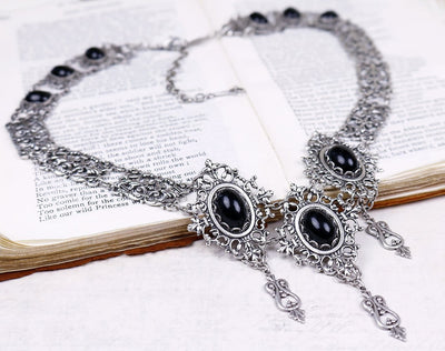 Chateau Necklace in Jet Black and Antiqued Silver by Rabbitwood and Reason