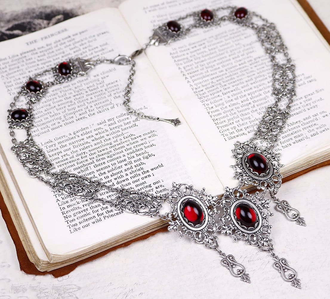 Chateau Necklace in Garnet and Antiqued Silver by Rabbitwood and Reason