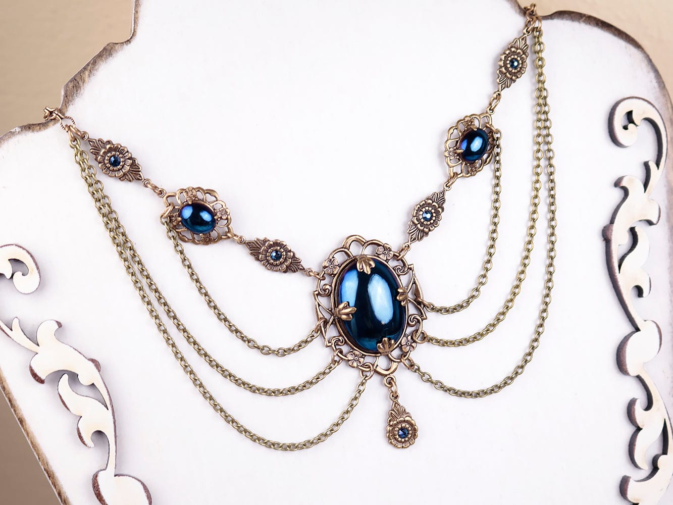 Drucilla Necklace in Blue Iris and Antiqued Brass by Rabbitwood and Reason