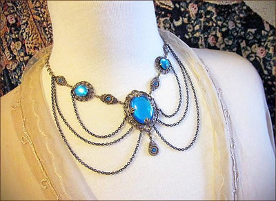 Drucilla Necklace in Aqua and Antiqued Brass by Rabbitwood and Reason