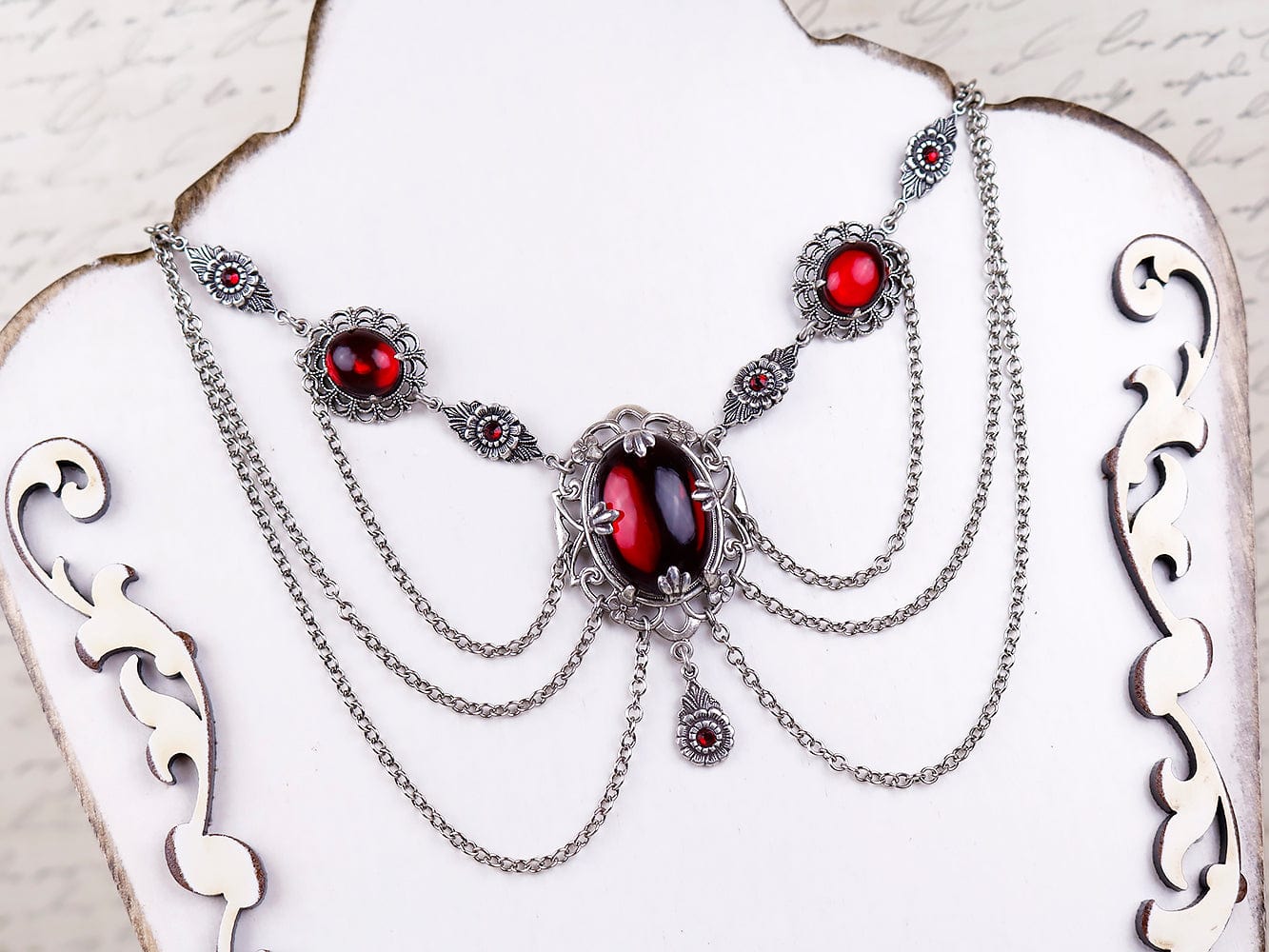 Drucilla Necklace in Garnet and Antiqued Silver by Rabbitwood and Reason