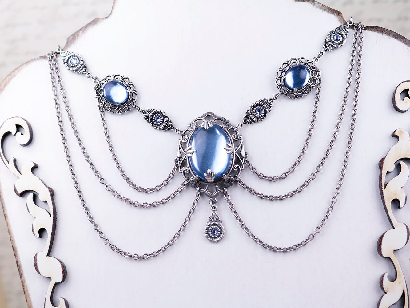 Drucilla Necklace in Light Sapphire and Antiqued Silver by Rabbitwood and Reason