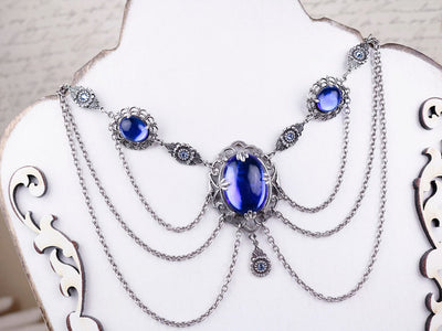 Drucilla Necklace in Sapphire with Light Sapphire Crystals and Antiqued Silver by Rabbitwood and Reason