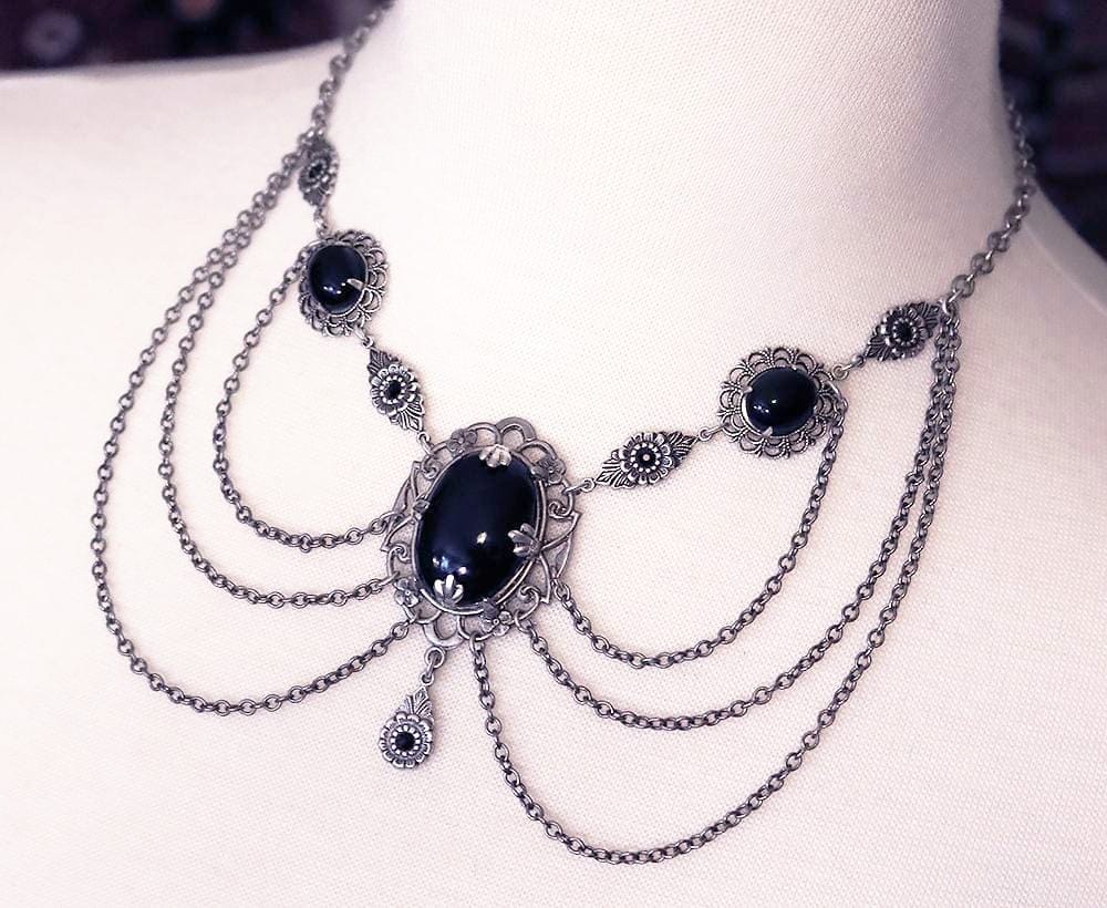 Drucilla Necklace in Jet Black and Antiqued Silver by Rabbitwood and Reason