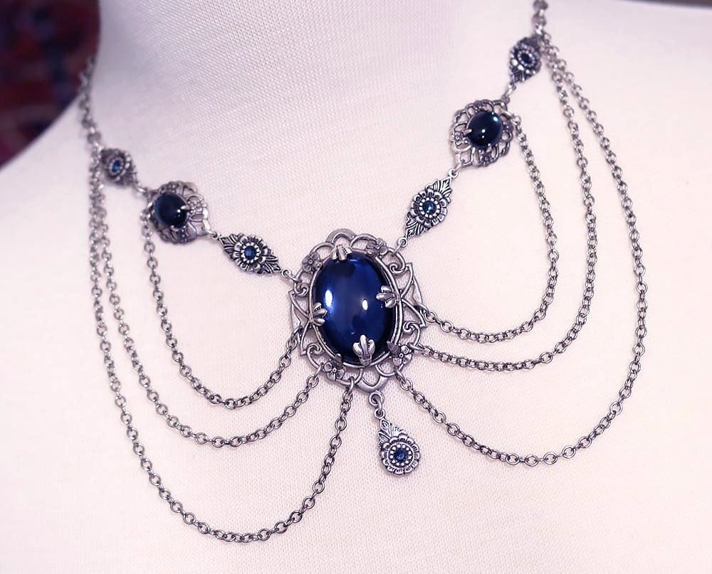 Drucilla Necklace in Montana Blue and Antiqued Silver by Rabbitwood and Reason