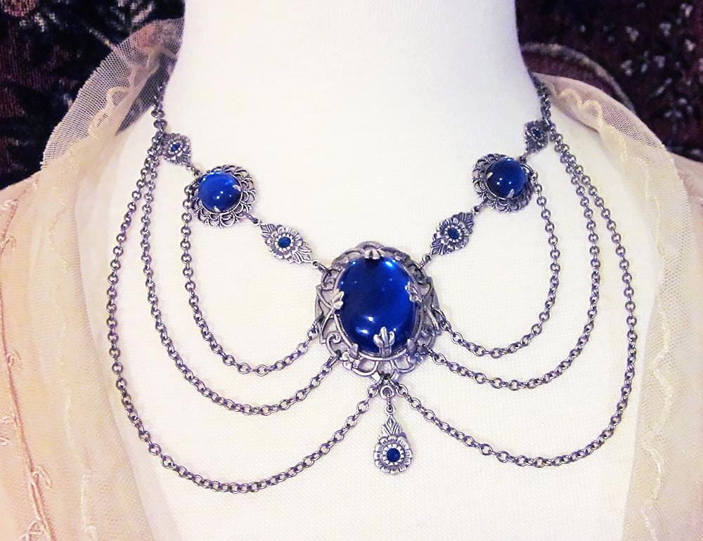 Drucilla Necklace in Sapphire and Antiqued Silver by Rabbitwood and Reason