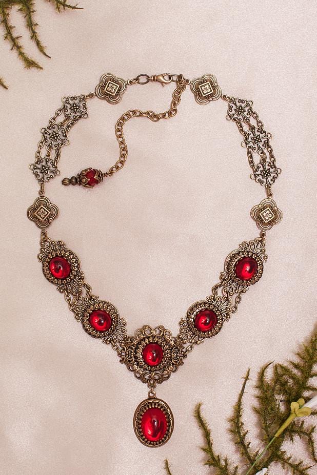 Lucia Necklace - Ruby - Antiqued Brass - Rabbitwood & Reason