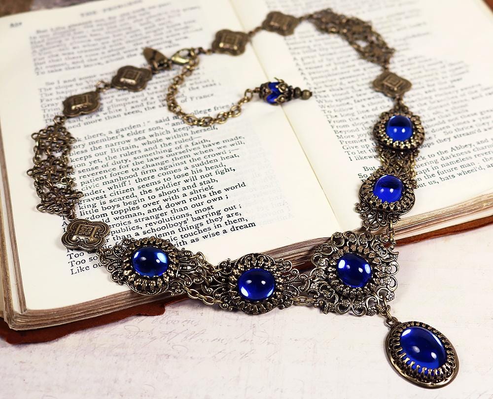 Lucia Necklace - Sapphire - Antiqued Brass - Rabbitwood & Reason