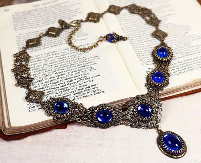 Lucia Necklace - Sapphire - Antiqued Brass - Rabbitwood & Reason