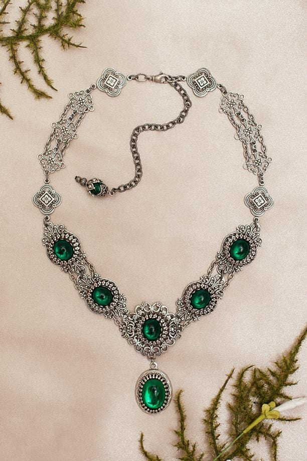 Lucia Necklace - Emerald - Antiqued Silver - Rabbitwood & Reason