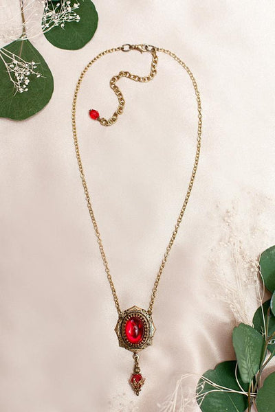 Medieval Pendant Necklace Antiqued Brass - Ruby - Rabbitwood & Reason - Photo by La Candella Weddings