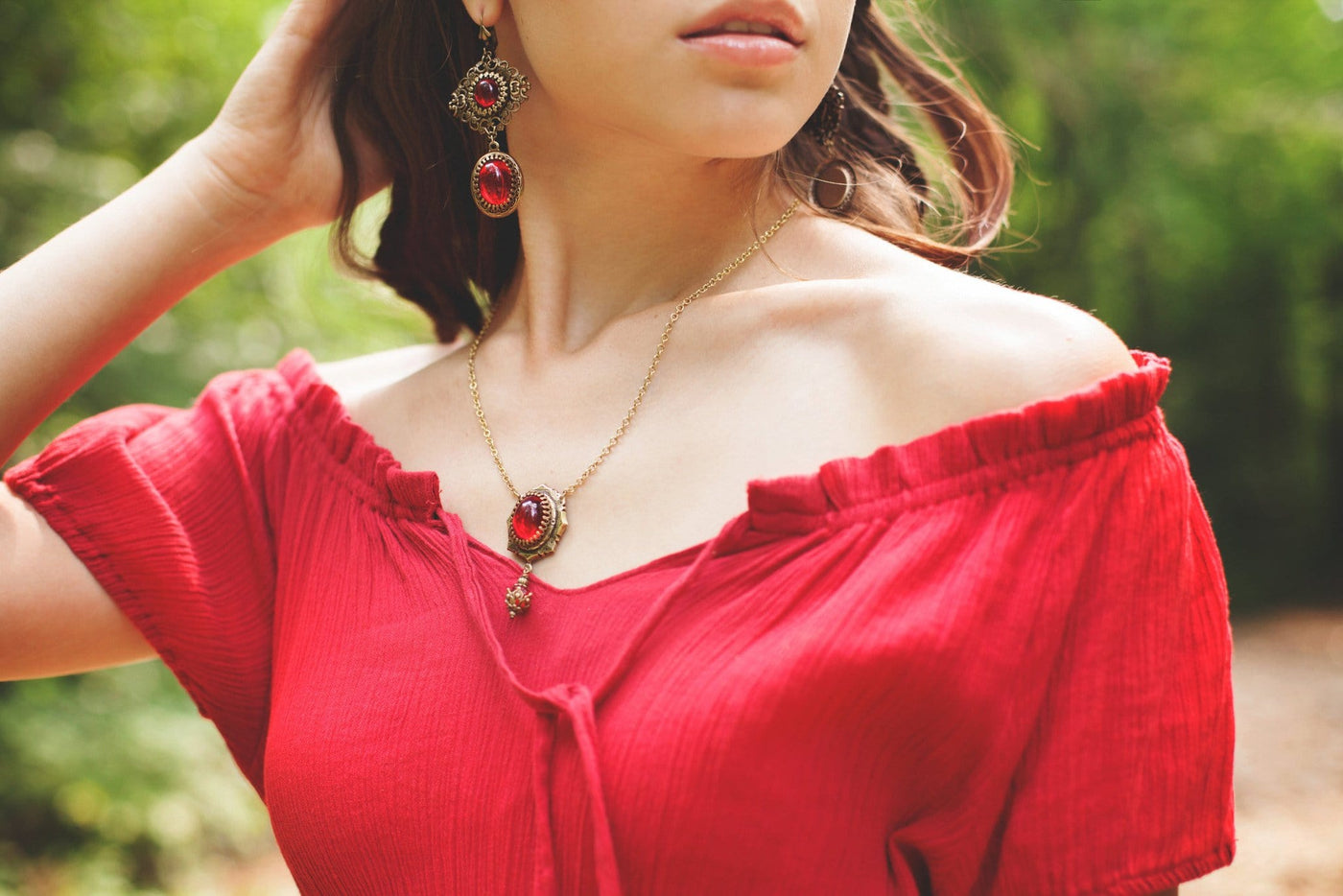 Medieval Pendant Necklace Antiqued Brass - Ruby - Rabbitwood & Reason - Photo by La Candella Weddings