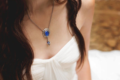 Medieval Pendant Necklace Antiqued Silver - Sapphire - Rabbitwood & Reason - Photo by La Candella Weddings