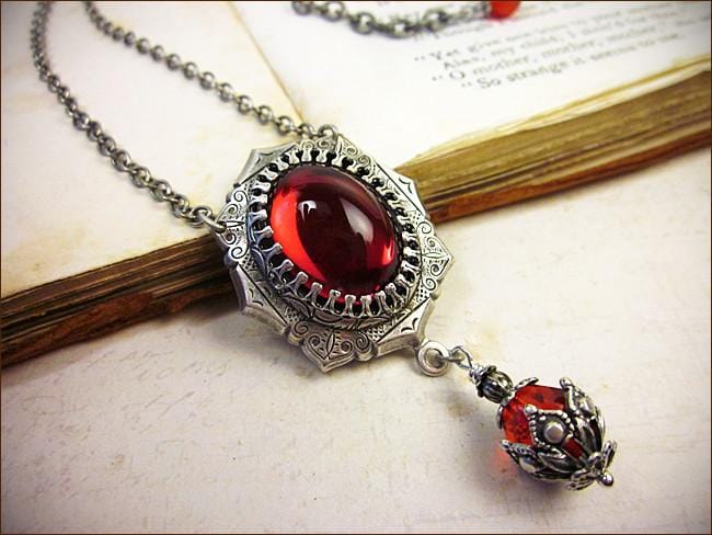 Medieval Pendant Necklace Antiqued Silver - Ruby - Rabbitwood & Reason