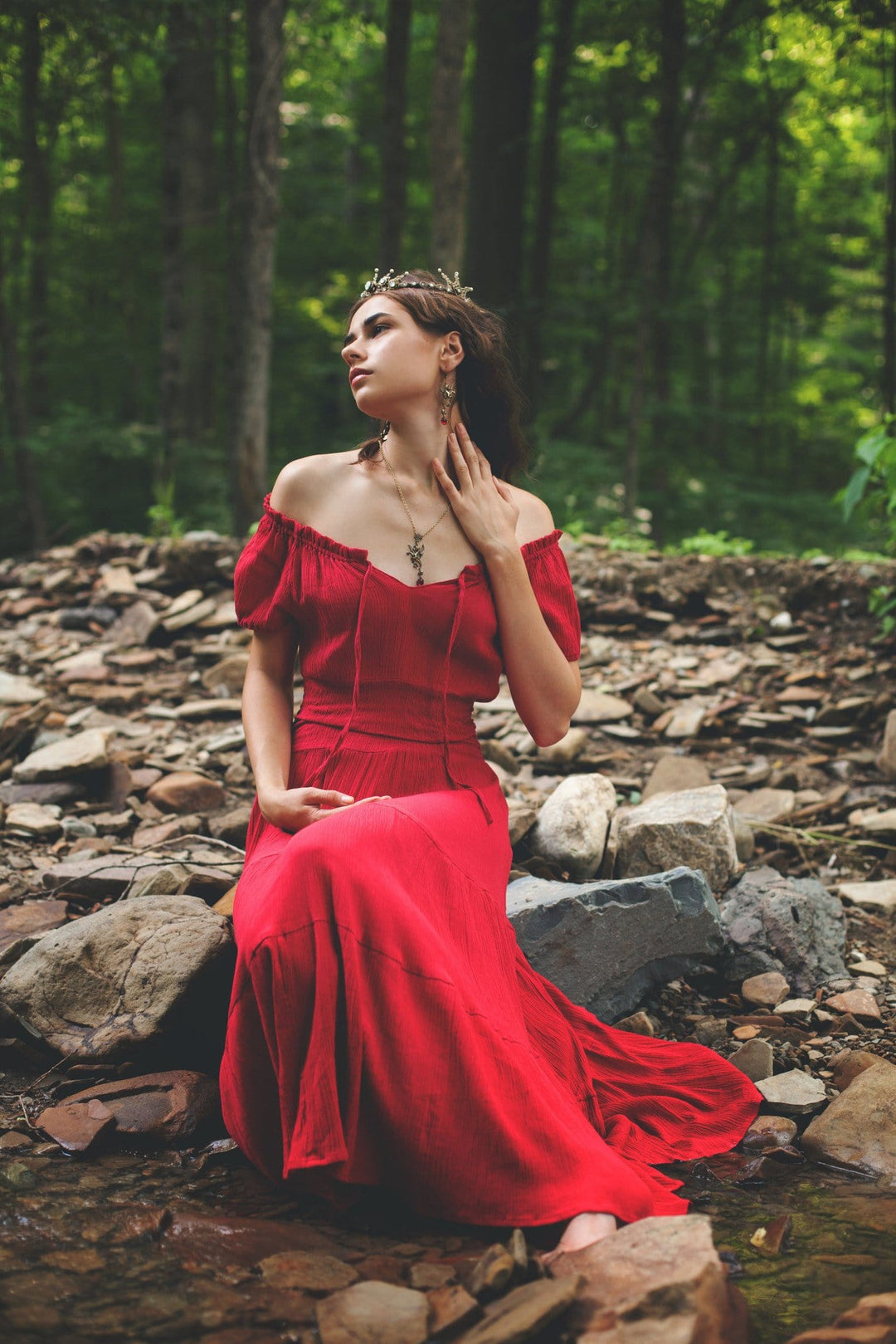 Poseidon's Steed Pendant Necklace - Ruby - Antiqued Brass - Rabbitwood & Reason - Photo: La Candella Weddings